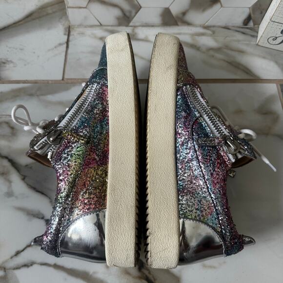Giuseppe Zanotti Women’s Gail Rainbow Glitter Sneakers Size 40 Zip Up & Laces - Picture 8 of 11